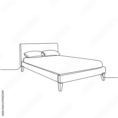 Minimalist bed with pillows in continuous line drawing style