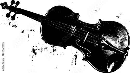 Violin instrument in a vintage black and white style. Elegant vector illustration emphasizing music culture and artistic design.