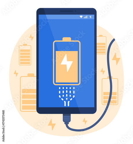 Mobile Phone Charging with USB Cable for Battery Charging Technology Concept Illustration Clip Art