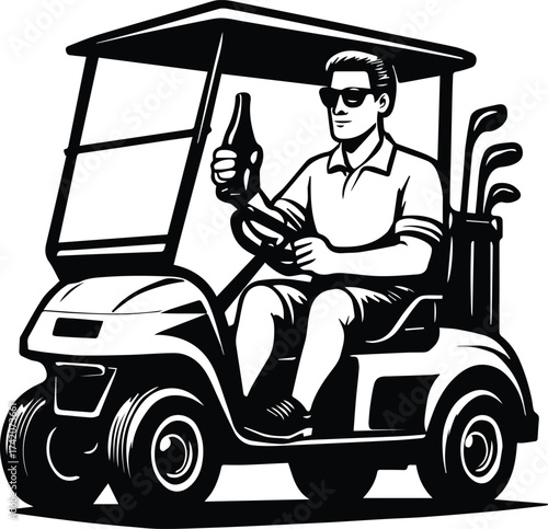 Golfer Drinking in Golf Cart | Golf Silhouette Clipart | Golf Beer Cart Design
