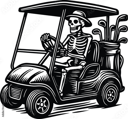 Skeleton Golfer Golf Cart | Golf Skeleton Silhouette Clipart | Golf cart Design
