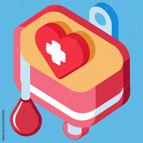 Isometric Blood Donation Bag with Heart Symbol