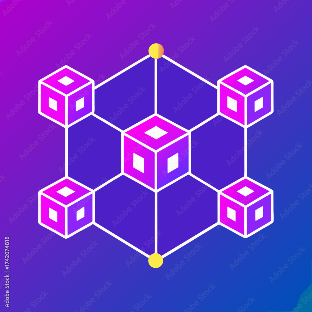Obraz premium Isometric cubes connected with lines representing blockchain concept