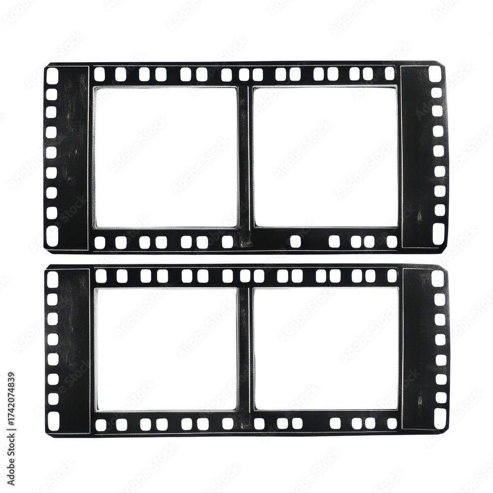Obraz premium AI Image: Black film strip with square frames and sprocket holes providing a vintage aesthetic