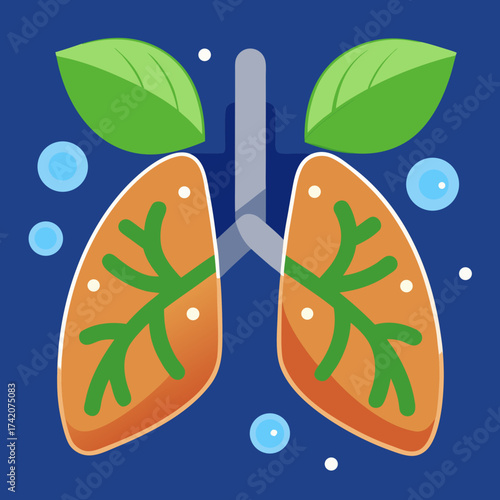 Illustration of Lungs Symbol Surrounded by Leaves and Bubbles