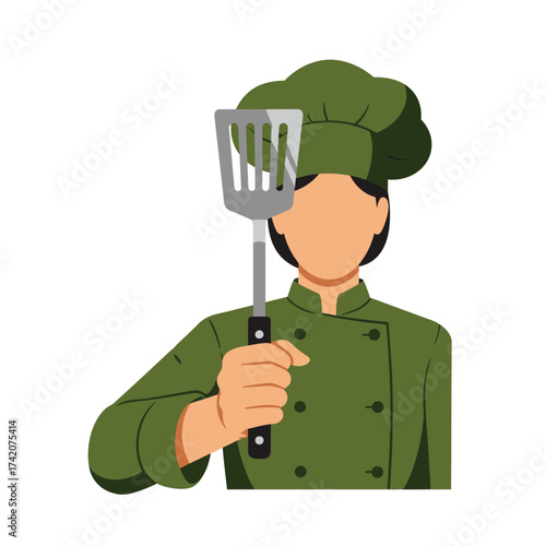 Professional chef in uniform holding a spatula, ready to prepare delicious culinary creations with skill and passion.