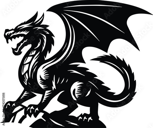 Dragon | Tribal Dragon Tattoo Design | Fantasy Mythical Creature Silhouette Clipart