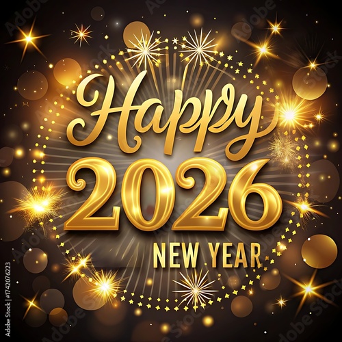 Golden new year 2026 celebration with sparkling lights and festive design