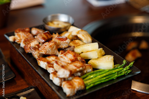 Korean traditional style grill BBQ pork.