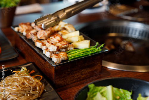 Korean traditional style grill BBQ pork.