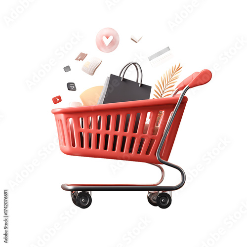 Shopping cart isolated retail e commerce design online store illustration modern sales marketing visuals