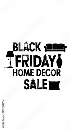 Black Friday home decor sale graphic with furniture and lamps  