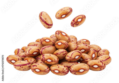 Tableau sur toile Pinto beans pile isolated PNG, speckled kidney beans on transparent background,