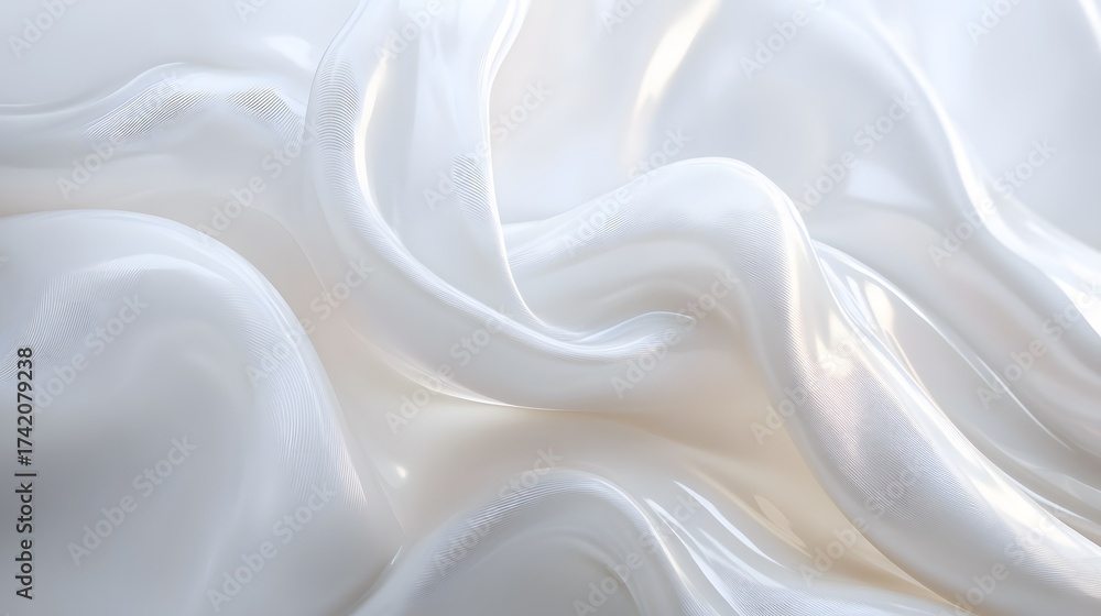 Obraz premium Elegant, flowing white fabric is depicted with soft, gentle folds and curves, creating a sense of fluidity and movement against a clean, bright background.