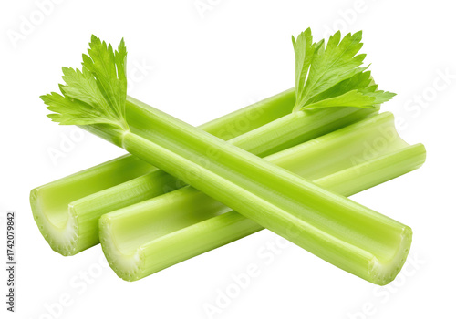 Fresh green celery stalks isolated PNG, healthy vegetable ingredient for cooking and snacking