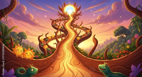 Enchanted Path to the Sun - A Whimsical Journey Through a Magical Landscape.