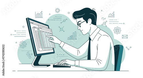 Analyzing Data: A Focused Professional Reviews Spreadsheets On A Digital Display