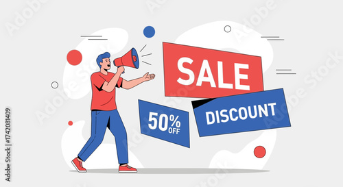 Announcing Sales Promotions With A Megaphone, Deals, Offers, and Bargains Illustrated Perfectly