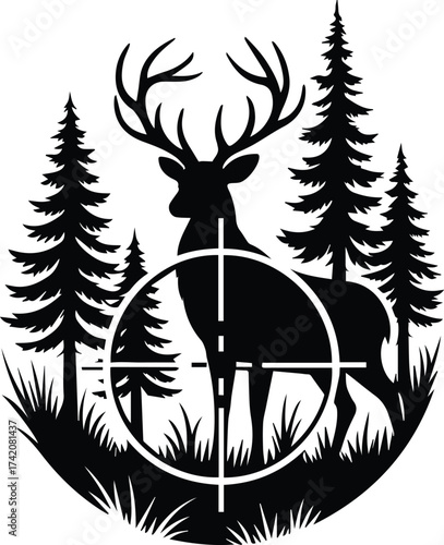 Deer Hunting with Crosshairs | Buck Silhouette Forest Scene Cut File | Hunting scene design