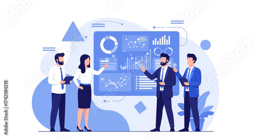 Business Team Analyzing And Interpreting Data From A Computer Screen For Success