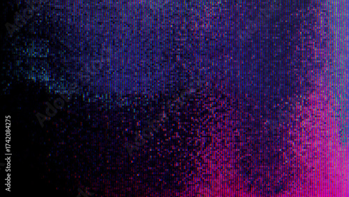 Glitch Pixel Noise Background – Abstract Digital Distortion Pattern in Neon Blue and Pink. Ideal for cyberpunk, music videos, modern web design, and sci-fi creative visuals with high-tech aesthetics.
