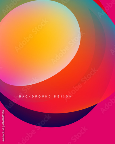 Vibrant abstract gradients form circular shapes. Colors blend smoothly, creating dynamic visual effect. Text reads background design.