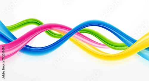 Vibrant fluid colorful ribbons intertwining on bright backdrop, conveys dynamism and creative