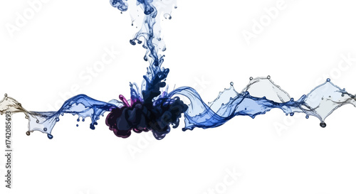 Liquid symphony: A dynamic interplay of ink, color, and ethereal flow with a white backdrop