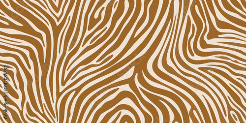 Abstract organic wavy stripes in warm brown and cream colors forming a seamless zebra pattern background