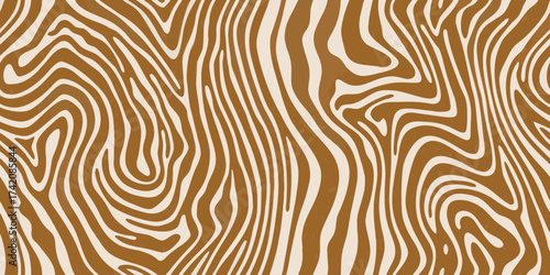Abstract organic wavy lines pattern in warm brown and beige tones for modern design