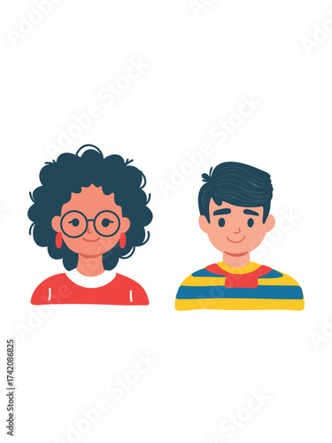 vector illustration boy and girl portrait