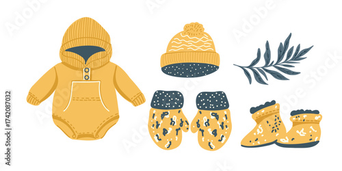 vector illustration set of yellow kids clothes