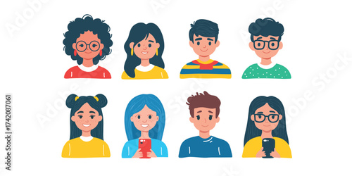 vector illustration set of young people portraits