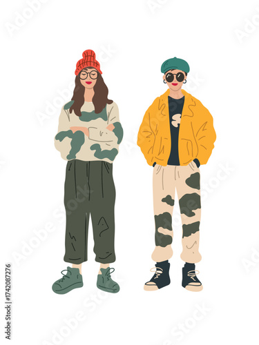 vector illustration trendy retro clothing young adults