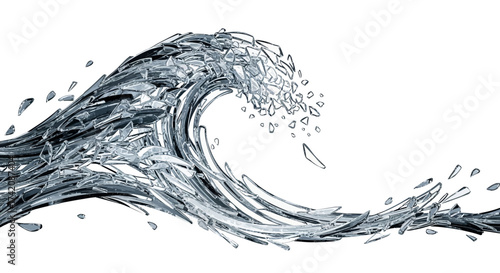 Abstract glass wave formation showcasing movement and fragmentation with unique texture