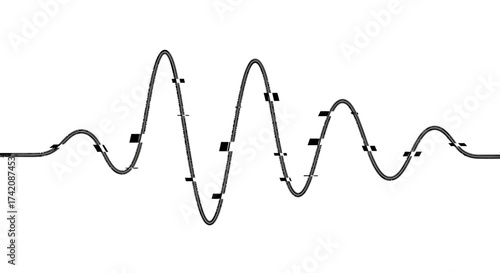 Minimalist rhythmic audio waveform illustration with fragmented square accentuations design