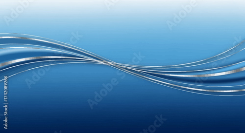 Elegant blue gradient background with stylized silver lines providing depth and movement creating