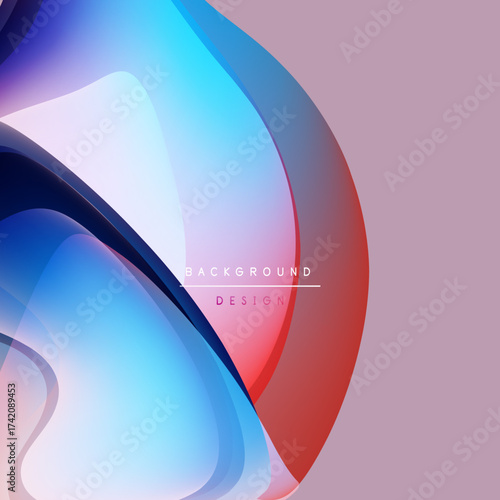 Abstract flowing shapes, vibrant colors blend. Gradient design creates dynamic visual effect. Modern aesthetic, smooth transitions present.