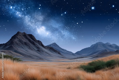 Milky Way galaxy shining over vast mountain landscape