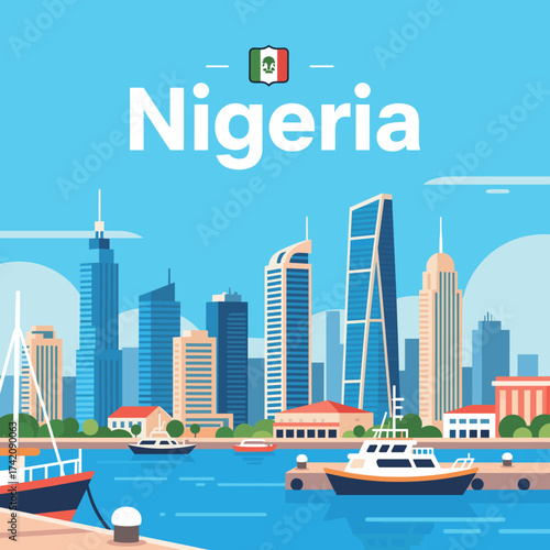 Nigeria Cityscape Lagos Skyline Illustration