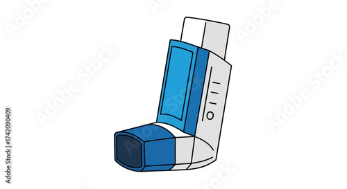 Vector illustration of a medical asthma inhaler for respiratory treatment and allergy relief, isolated on a white background