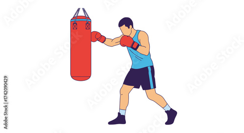 Dynamic male boxer training with a heavy punching bag, demonstrating fitness, strength, and active workout for sports and athletic performance