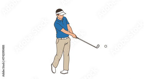 Golf Swing Illustration Golfer hitting a Golf Ball with Club in Outdoor Sport