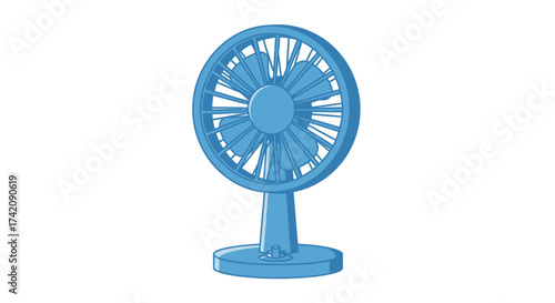 A bright blue fan on a white background, isolated and clean