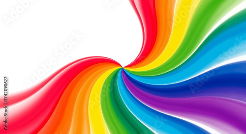 Vibrant swirl of rainbow colors against a white background creating a dynamic visual effect