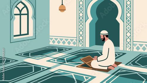 Muslim Man Praying in Mosque