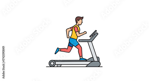 Dynamic illustration of a person engaging in a cardio workout on a treadmill, promoting fitness and an active, healthy lifestyle through indoor exercise and training for endurance