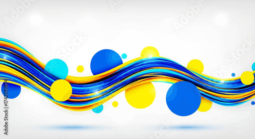 Abstract wave design with vibrant blues and yellows offers a modern aesthetic appeal