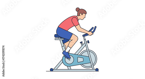 Woman exercising on a stationary bike with a fitness tracker