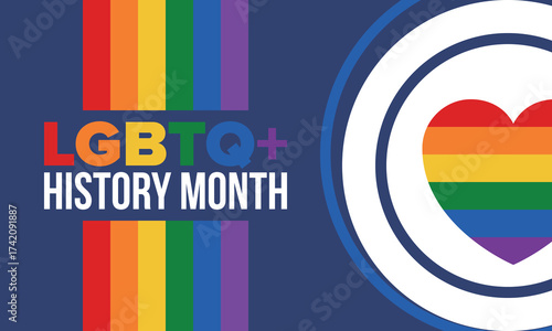 LGBTQ+ history month. Pride Month. Lesbian Gay Bisexual Transgender. Celebrated annual. LGBT flag. Rainbow love concept. Human rights and tolerance. Poster, card, banner and background. Vector